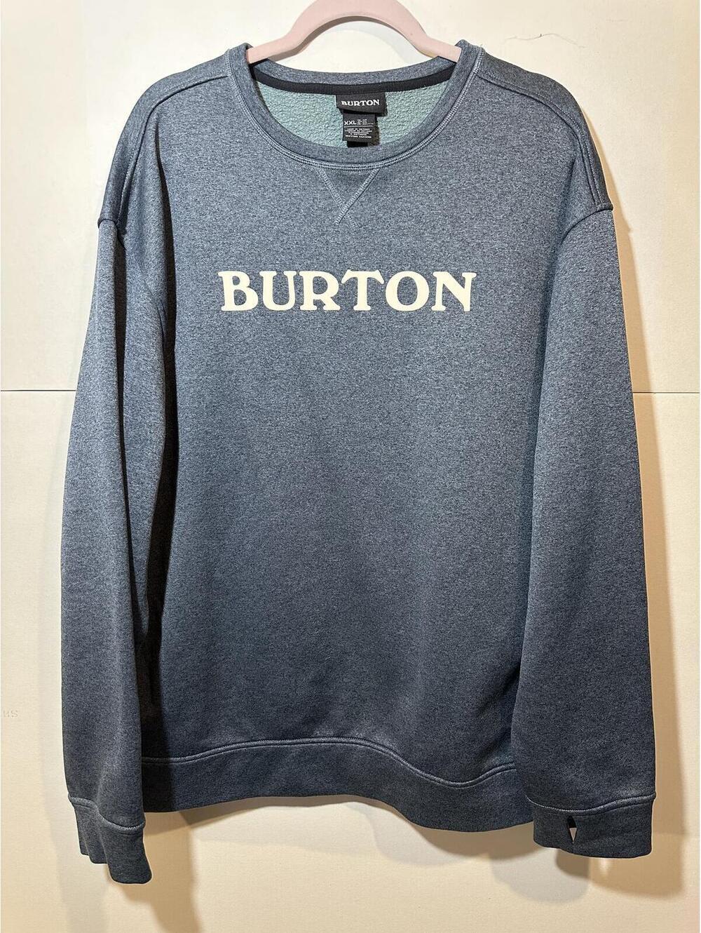 Burton Mens XXL heather blue Crewneck Sweatshirt Fleece Lined Thumbhole Pullover